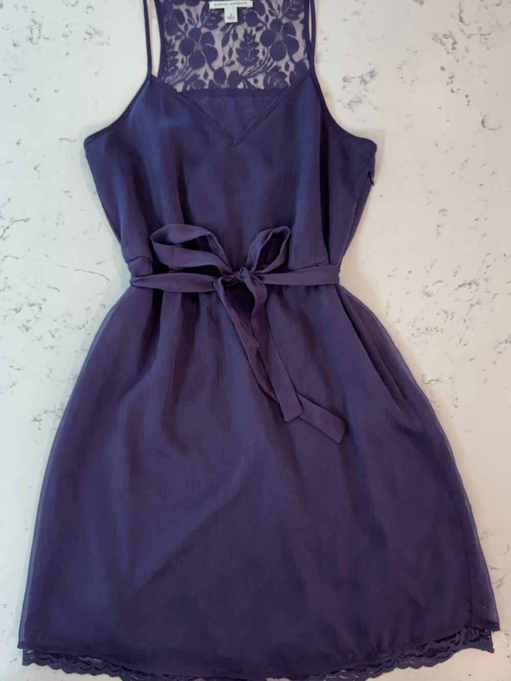 Banana Republic Lacy Racerback Cocktail Dress 4 Purple with Tie Spaghetti Straps